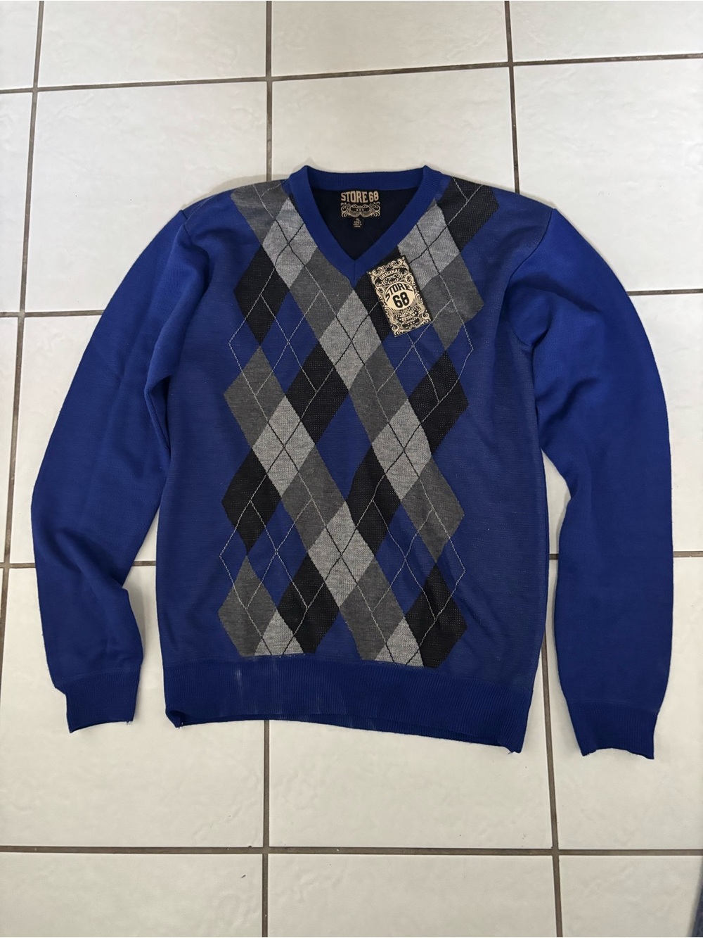 Kids Blue Argyle V-Neck Sweater